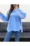 BLUZA OVERSIZE Z BIMATERIAŁU SS1144 SKY BLUE