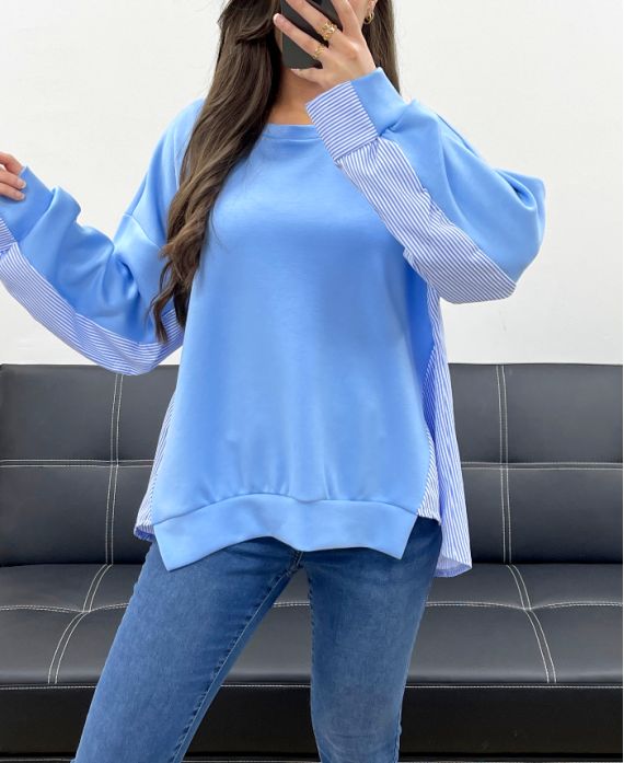 SUDADERA BIMATERIAL OVERSIZE SS1144 AZUL CIELO