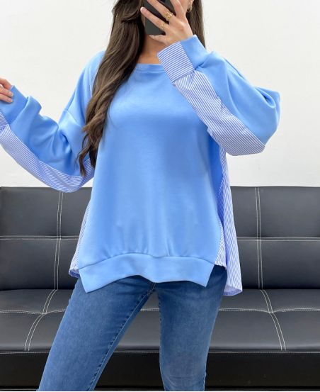 SUDADERA BIMATERIAL OVERSIZE SS1144 AZUL CIELO