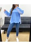 BLUZA OVERSIZE Z BIMATERIAŁU SS1144 SKY BLUE