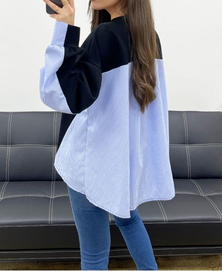 PULL-SWEAT OVERSIZE BI-MATIERE PE1144 NOIR