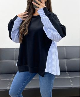 JERSEY BIMATERIAL OVERSIZE PE1144 NEGRO