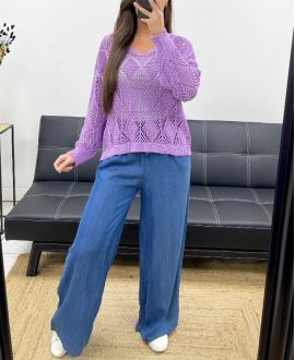 PE0458 LILAC CROCHET SWEATER