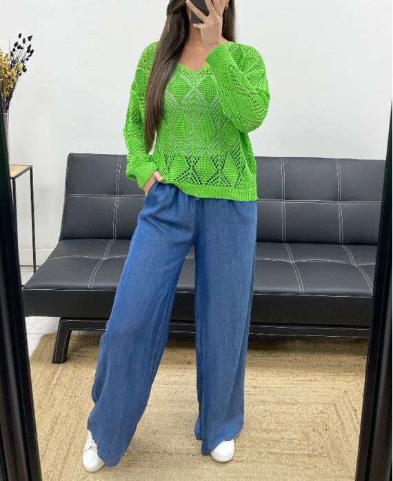 PE0458 CROCHET SWEATER LIME GREEN