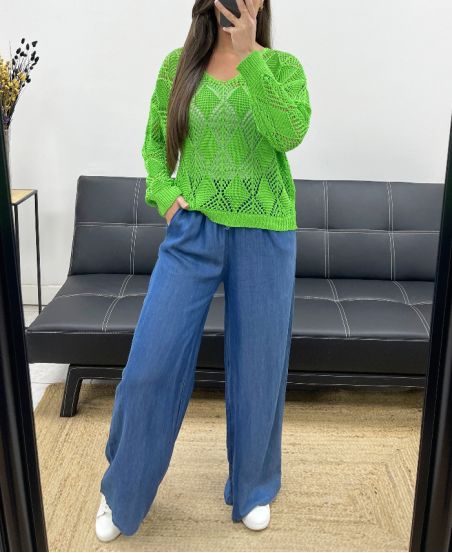 PE0458 CROCHET SWEATER LIME GREEN