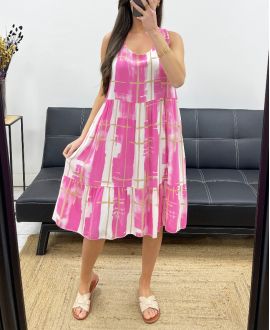SUKIENKA OVERSIZE Z WISKOZY Z NADRUKIEM SS1038 FUSHIA