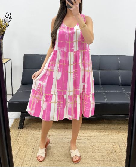 SUKIENKA OVERSIZE Z WISKOZY Z NADRUKIEM SS1038 FUSHIA