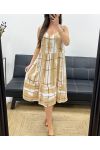 OVERSIZED PRINTED VISCOSE DRESS PE1038 BEIGE