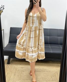 ABITO OVERSIZE IN VISCOSA STAMPATA PE1038 BEIGE