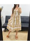 OVERSIZED PRINTED VISCOSE DRESS PE1038 BEIGE