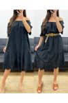 KLEID AUS BAUMWOLLE MIT ÖSEN PE1122 SCHWARZ