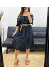 KLEID AUS BAUMWOLLE MIT ÖSEN PE1122 SCHWARZ