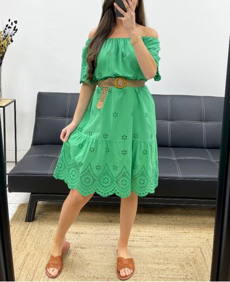 BAUMWOLLE BRODERIE ANGLAISE KLEID PE1122 GRÜN