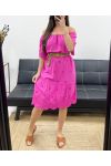 BAUMWOLLE BRODERIE ANGLAISE KLEID PE1122 FUSHIA