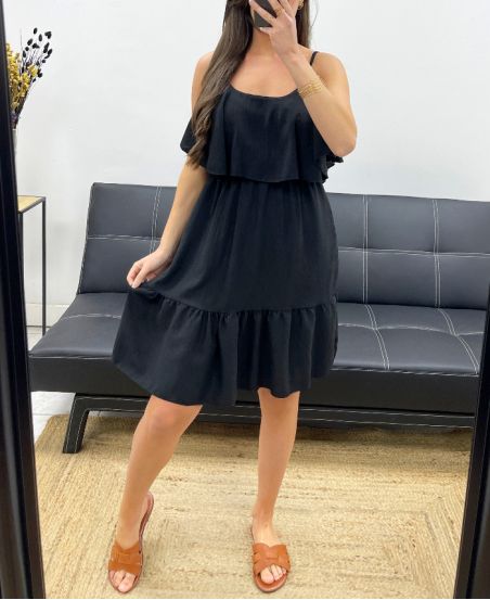 RUFFLE DRESS PE1191 BLACK