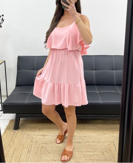ABITO ROSA PE1191 CON VOLANT