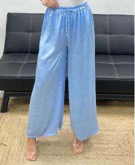 PALAZZO SATIN SATIN TROUSERS WITH A SATIN EFFECT PE1293 SKY BLUE