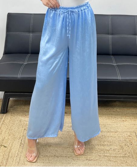 PALAZZO SATIN SATIN TROUSERS WITH A SATIN EFFECT PE1293 SKY BLUE
