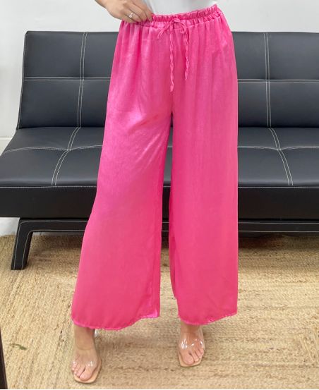 PANTALONE PALAZZO RASO RASO PE1293 FUCSIA