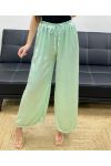 PANTALONE PALAZZO RASO EFFETTO RASO PE1293 VERDE PASTELLO