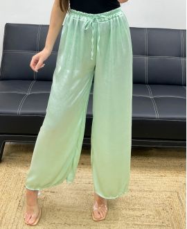 PANTALONE PALAZZO RASO EFFETTO RASO PE1293 VERDE PASTELLO