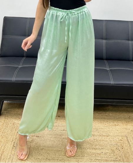 PANTALONE PALAZZO RASO EFFETTO RASO PE1293 VERDE PASTELLO