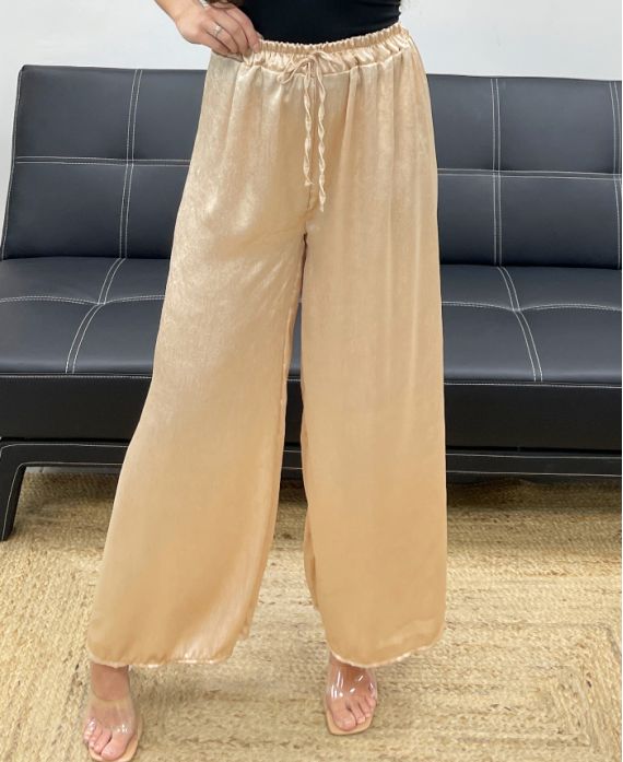 PALAZZO SATIN TROUSERS SATIN EFFECT PE1293 BEIGE
