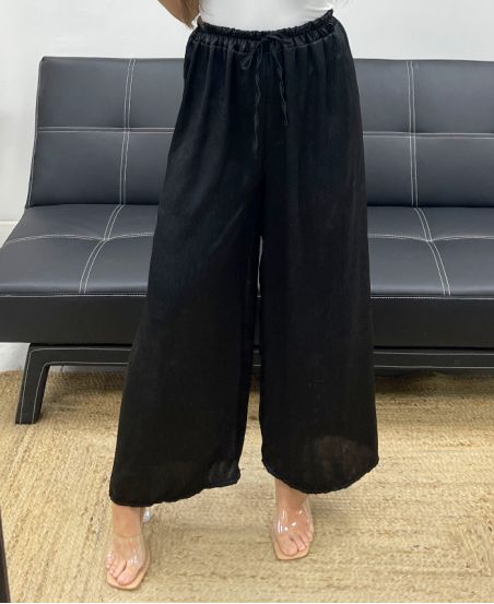 PANTALONE PALAZZO RASO EFFETTO RASO PE1293 NERO