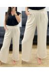 PANTALONE A RIGHE GAMBA LARGA PE1289 BEIGE