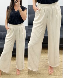 STRIPED WIDE LEG TROUSERS PE1289 BEIGE