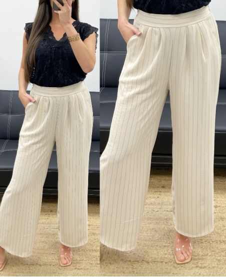 PANTALÓN DE RAYAS PERNERA ANCHA PE1289 BEIGE