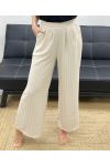 PANTALONE A RIGHE GAMBA LARGA PE1289 BEIGE