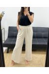 PANTALONE A RIGHE GAMBA LARGA PE1289 BEIGE
