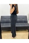 PANTALONE A RIGHE GAMBA LARGA PE1289 NERO