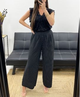 GESTREIFTE HOSE MIT WEITEM BEIN PE1289 SCHWARZ