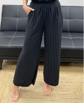 GESTREIFTE HOSE MIT WEITEM BEIN PE1289 SCHWARZ
