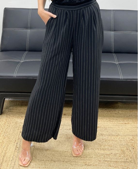 GESTREIFTE HOSE MIT WEITEM BEIN PE1289 SCHWARZ