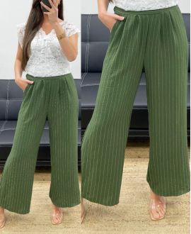 STRIPED WIDE LEG TROUSERS PE1289 KHAKI