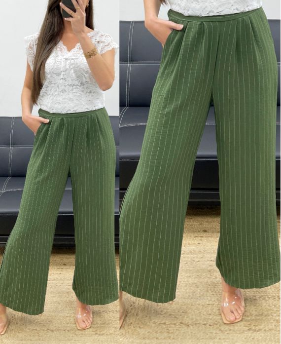 STRIPED WIDE LEG TROUSERS PE1289 KHAKI