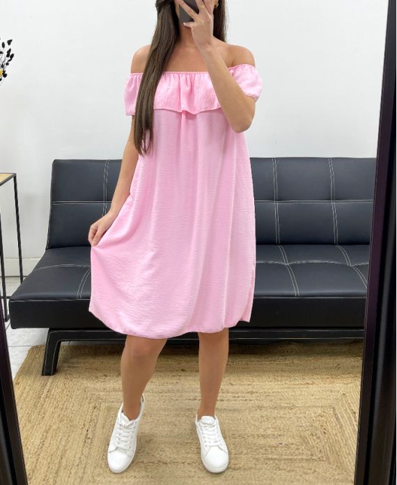 ELASTICATED NECKLINE DRESS PE767 PINK