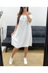 ELASTICATED NECKLINE DRESS PE767 WHITE