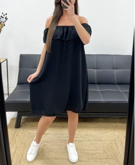 ELASTICATED NECKLINE DRESS PE767 BLACK