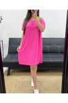 ABITO CON SCOLLO ELASTICIZZATO PE767 FUCSIA