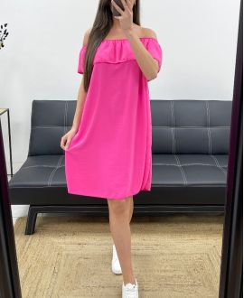 ELASTICATED NECKLINE DRESS PE767 FUCHSIA