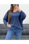 T-SHIRT OVERSIZE IN COTONE CON SCOLLO A V PE0782 NAVY