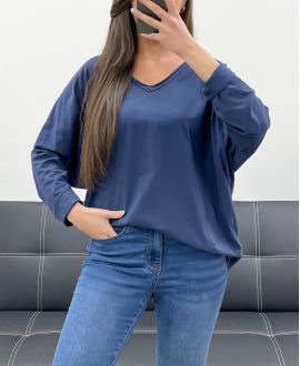 T-SHIRT OVERSIZE IN COTONE CON SCOLLO A V PE0782 NAVY