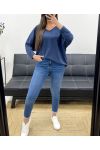 T-SHIRT OVERSIZE IN COTONE CON SCOLLO A V PE0782 NAVY