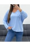 T-SHIRT OVERSIZE IN COTONE CON SCOLLO A V PE0782 AZZURRO CIELO