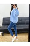 T-SHIRT OVERSIZE IN COTONE CON SCOLLO A V PE0782 AZZURRO CIELO