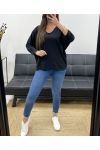 OVERSIZED COTTON V-NECK T-SHIRT PE0782 BLACK